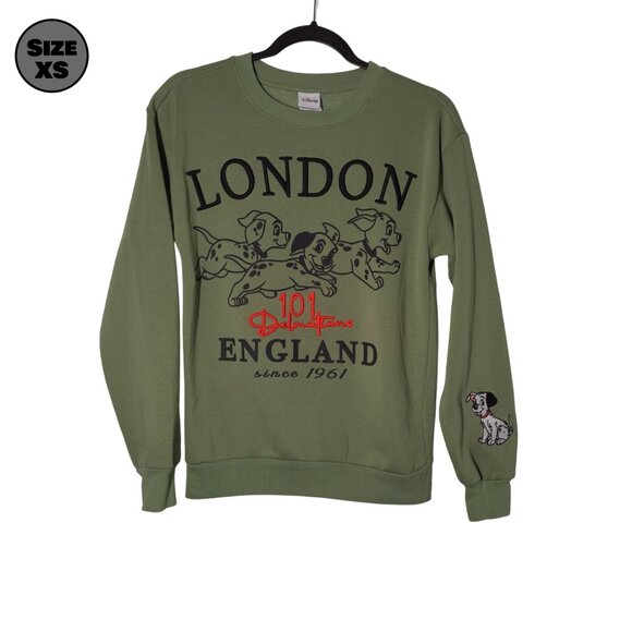 Disney's 101 Dalmatians London England USED Sweatshirt (XS, Green, Embroidered) - Picture 1 of 8